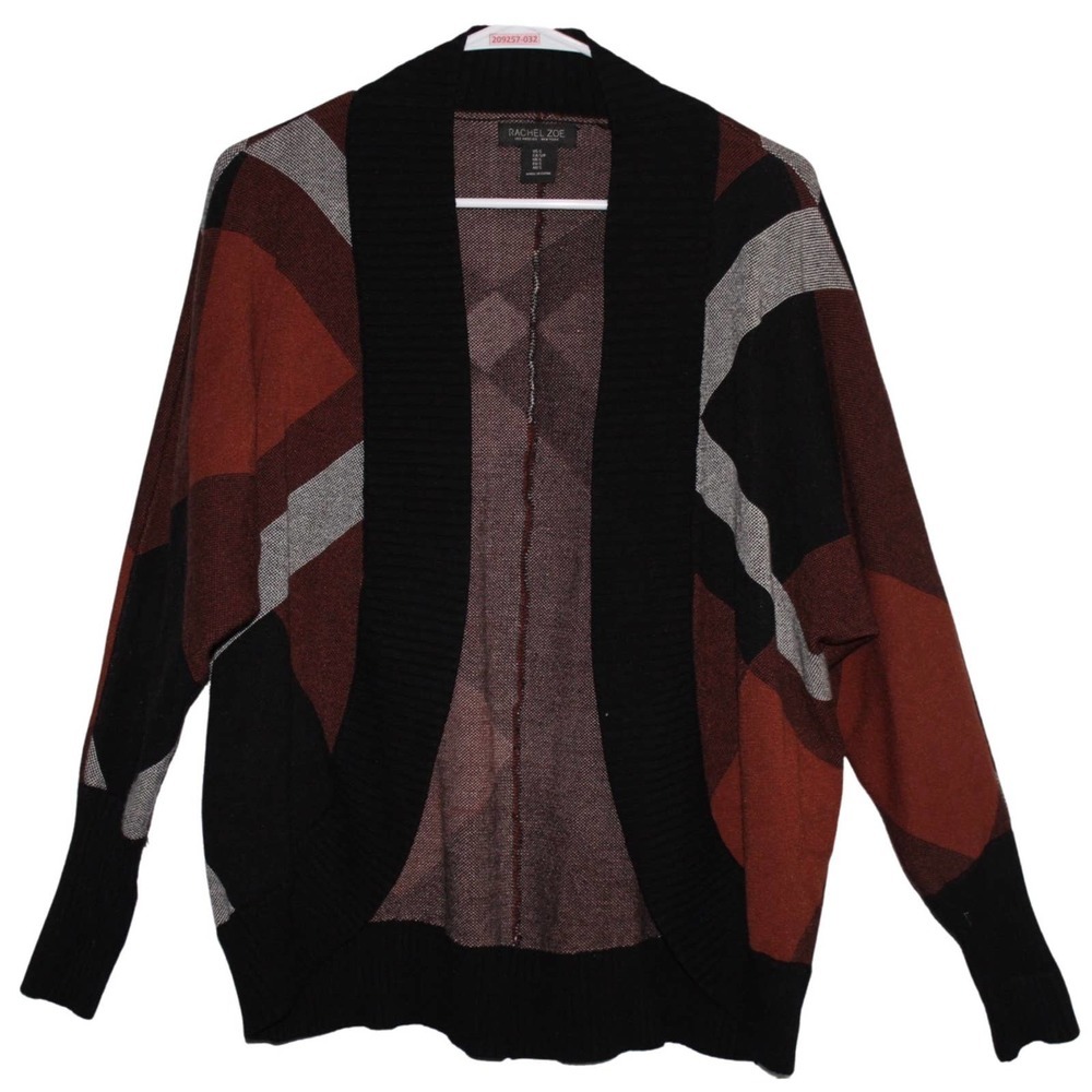 Women's Rachel Zoe Brown Black White Plaid Casual Cardigan Sweater Top Size S